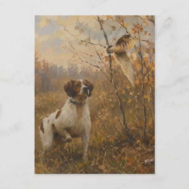 Postal Brittany Spaniel – Arte de Caza de Chocha (Anverso)