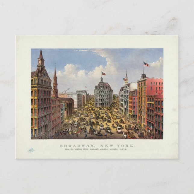 Postal Broadway, Nueva York, por Currier & Ives (1875) (Anverso)