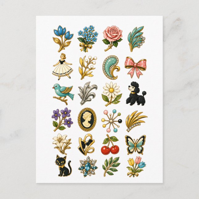 Postal Broche de estilo vintage (Anverso)