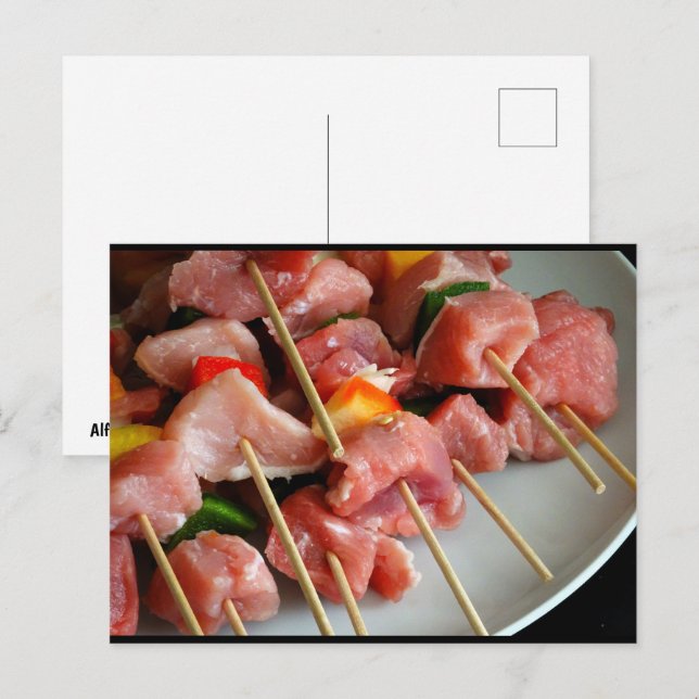 Postal Brochetas de pimienta de cerdo (Anverso / Reverso)