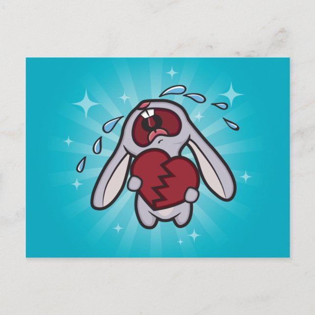 Postal Broken Heart Bunny (Blue) Postcard Art (Anverso)