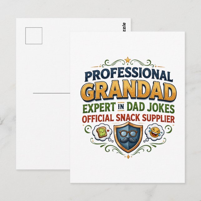 Postal Bromas de Abuelo Profesional y Snacks (Anverso / Reverso)