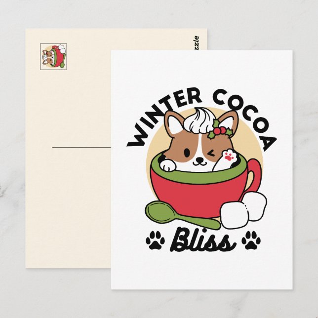 Postal Bromas de cacao en invierno - Perro lindo en diseñ (Anverso / Reverso)