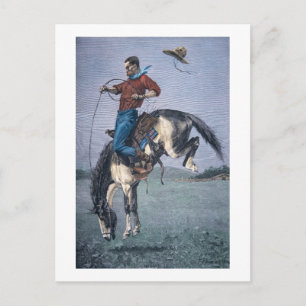 Postal Bronco-Buster (grabado de colores)