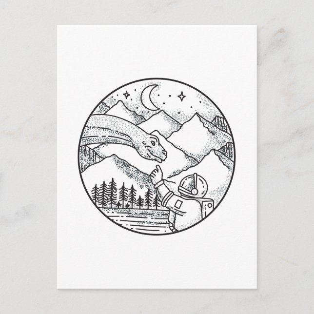 Postal Brontosaurus Astronauta Montaña Circle Tattoo (Anverso)