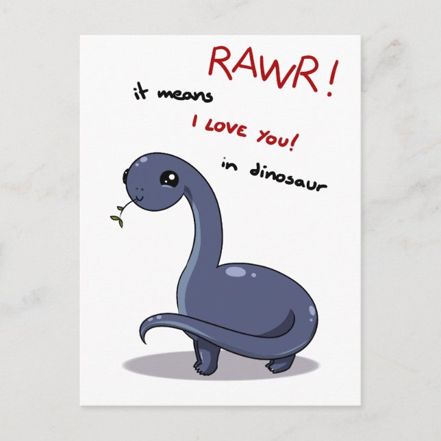 Postal brontosaurus rawr significa que te quiero (Anverso)