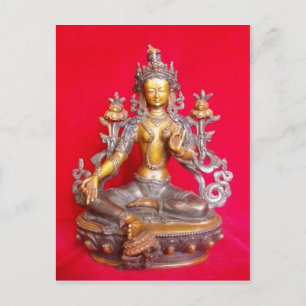 POSTAL BRONZE GREEN TARA STATUE ANTIGUO TIBET