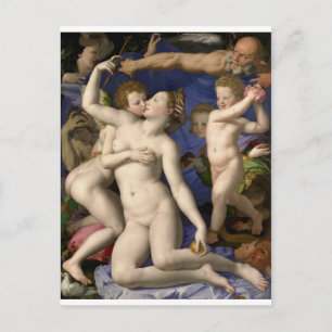 Postal Bronzino: Venus, cupido, disparatado y tiempo