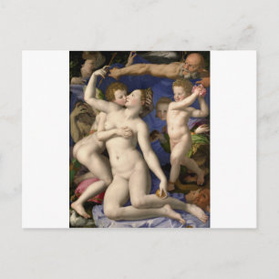 Postal Bronzino: Venus, cupido, disparatado y tiempo