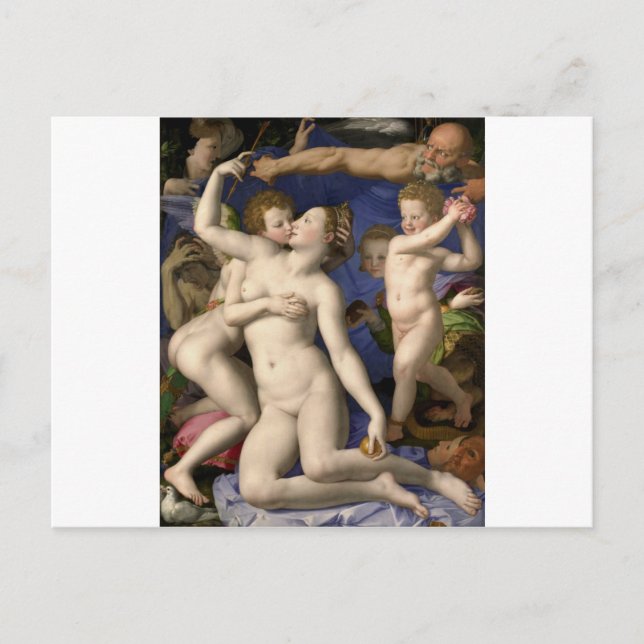 Postal Bronzino: Venus, cupido, inmoralidad y tiempo (Anverso)