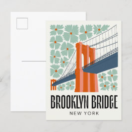 Postal Brooklyn Bridge New York abstract travel floral