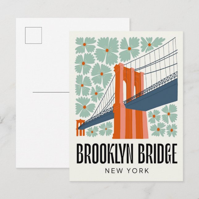 Postal Brooklyn Bridge New York abstract travel floral (Anverso / Reverso)