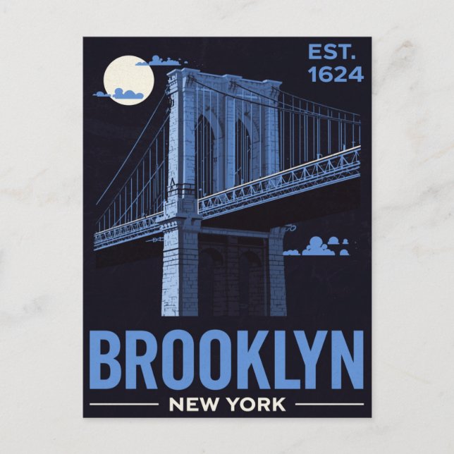 Postal Brooklyn Bridge Night Retro Travel (Anverso)