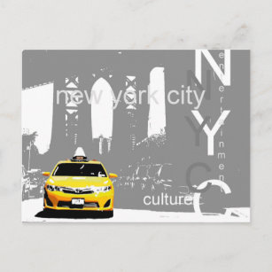 Postal Brooklyn Bridge Nyc New York City Yellow Taxi