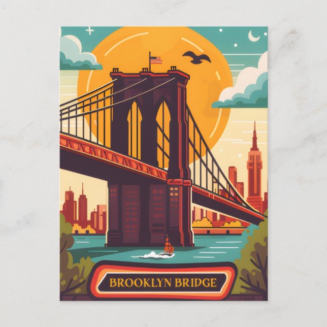 Postal Brooklyn Bridge NYC Vintage Travel (Anverso)