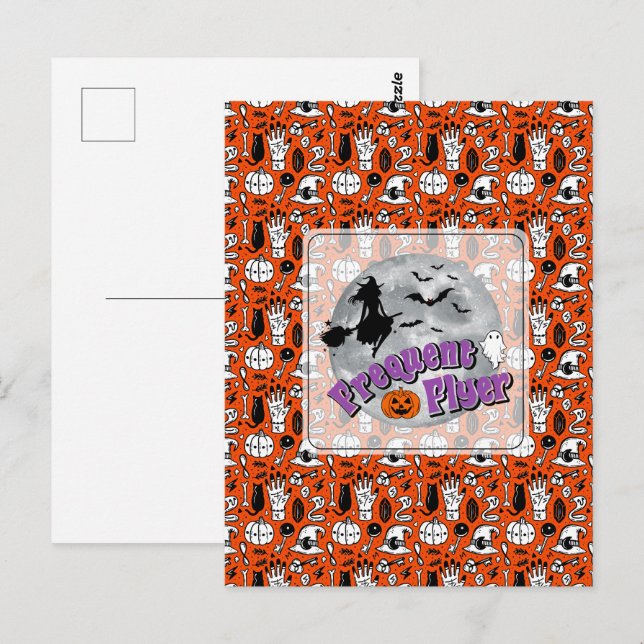 Postal Broomstick de travesía frecuente de Halloween para (Anverso / Reverso)