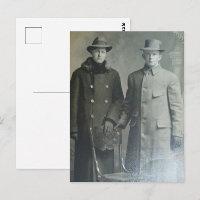 Postal Brothers Dapper Brothers in Overcoats RPPC Foto de (Anverso / Reverso)
