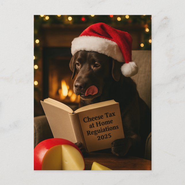 Postal Brown Labrador  'Cheese Tax' Christmas postcard (Anverso)