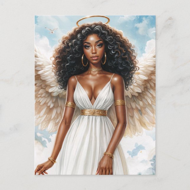 Postal Brown-Skinned Angel With Halo Watercolor (Anverso)