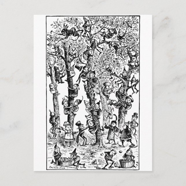 Postal Brownies recogiendo manzanas en huerto (Anverso)