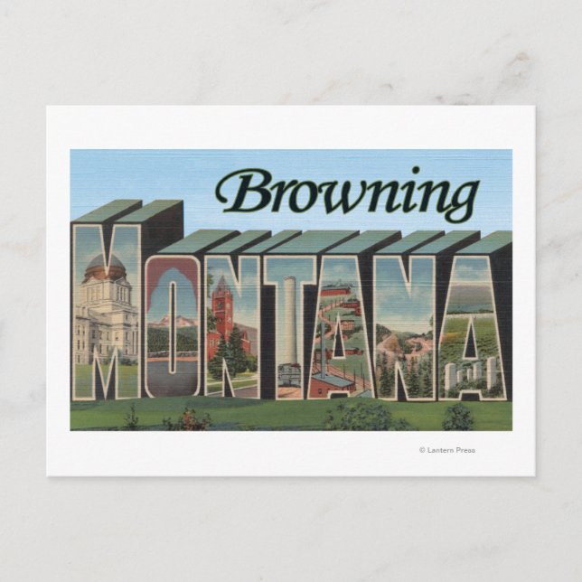 Postal Browning, Montana - Escenas de letras grandes (Anverso)