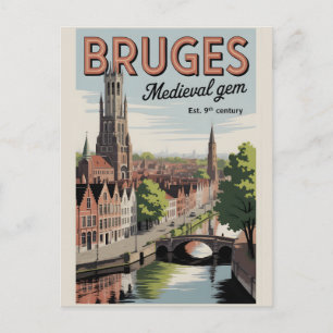Postal Bruges Bélgica Retorno Silueta Urbana Viajes 