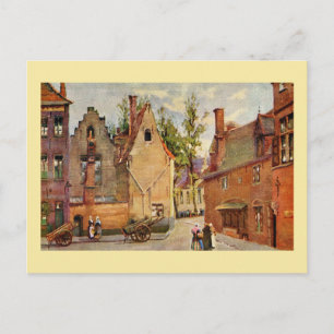 Postal Bruges Place des Tanneurs litho aquarelle