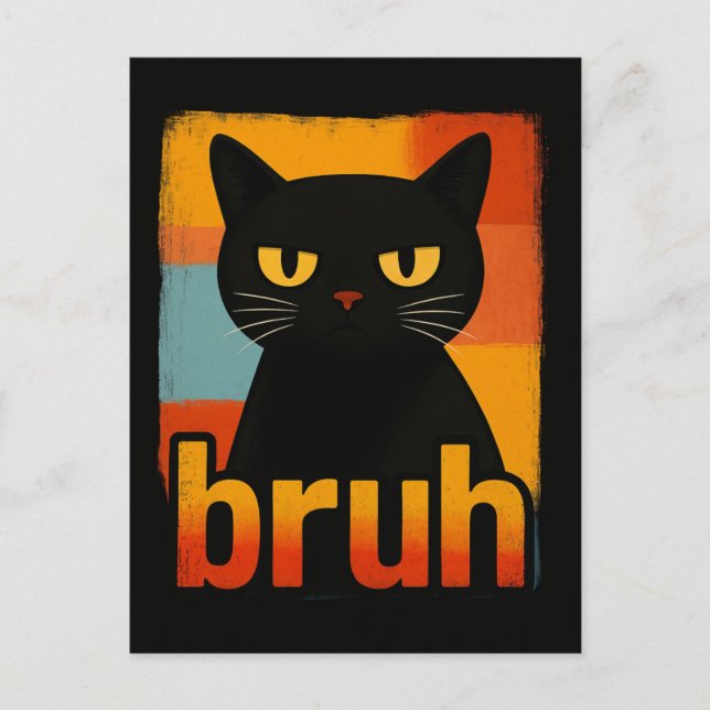 Postal Bruh Black Cat Graciosa Retro Vintage Meme (Anverso)