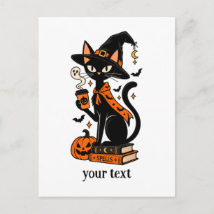 Postal Bruja Adorable Gato Negro Café Amante de Libros Ha