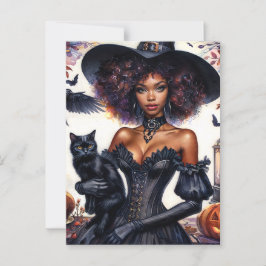 Postal Bruja afroamericana con Halloween de Gato Negro