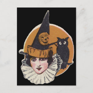 Postal Bruja Art Deco Jack O Lantern Calabaza Búho