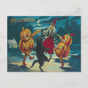 Postal Bruja Bailarina Jack O' Lantern Monstruo Gato Negr