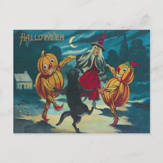Postal Bruja Bailarina Jack O' Lantern Monstruo Gato Negr (Anverso)