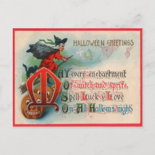 Postal Bruja Calabaza Linterna de Jack