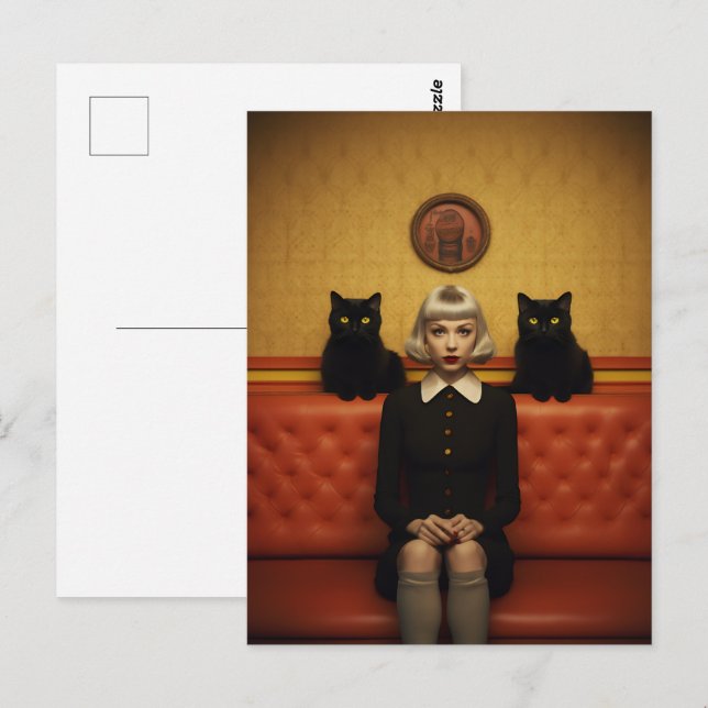 Postal Bruja con gatos negros (Anverso / Reverso)