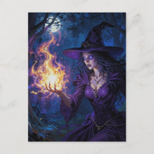 Postal Bruja con magia de fuego