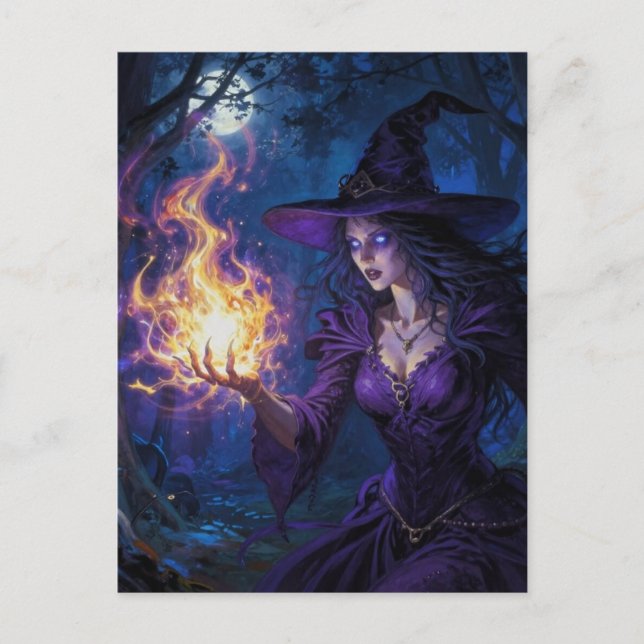 Postal Bruja con magia de fuego (Anverso)