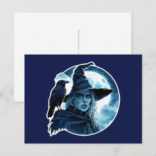 Postal Bruja con un Cuervo - Diversión de fanáticos de Ha