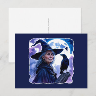 Postal Bruja con un Cuervo - Diversión para Fans de Hallo