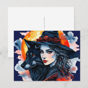 Postal Bruja con un Lobo - Diversión de fanáticos de Hall