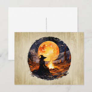 Postal Bruja con velas y fuego - Wicca Halloween 1