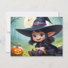 Postal Bruja De Bebé Y Calabaza