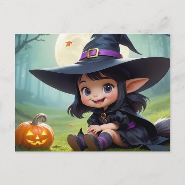 Postal Bruja De Bebé Y Calabaza (Anverso)