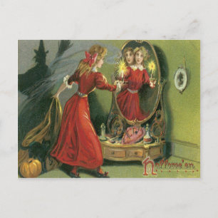 Postal Bruja de Calabaza Gato Negro Fantasma