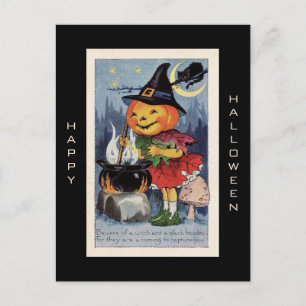 Postal Bruja de calabaza veneciana Feliz Halloween
