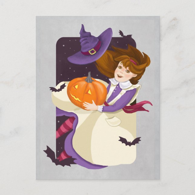 Postal Bruja de Halloween con calabaza (Anverso)