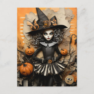 Postal Bruja de Halloween con calabazas