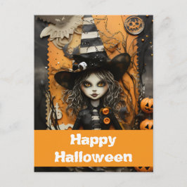 Postal Bruja de Halloween con calabazas