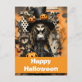 Postal Bruja de Halloween con calabazas