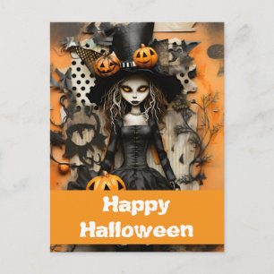 Postal Bruja de Halloween con calabazas